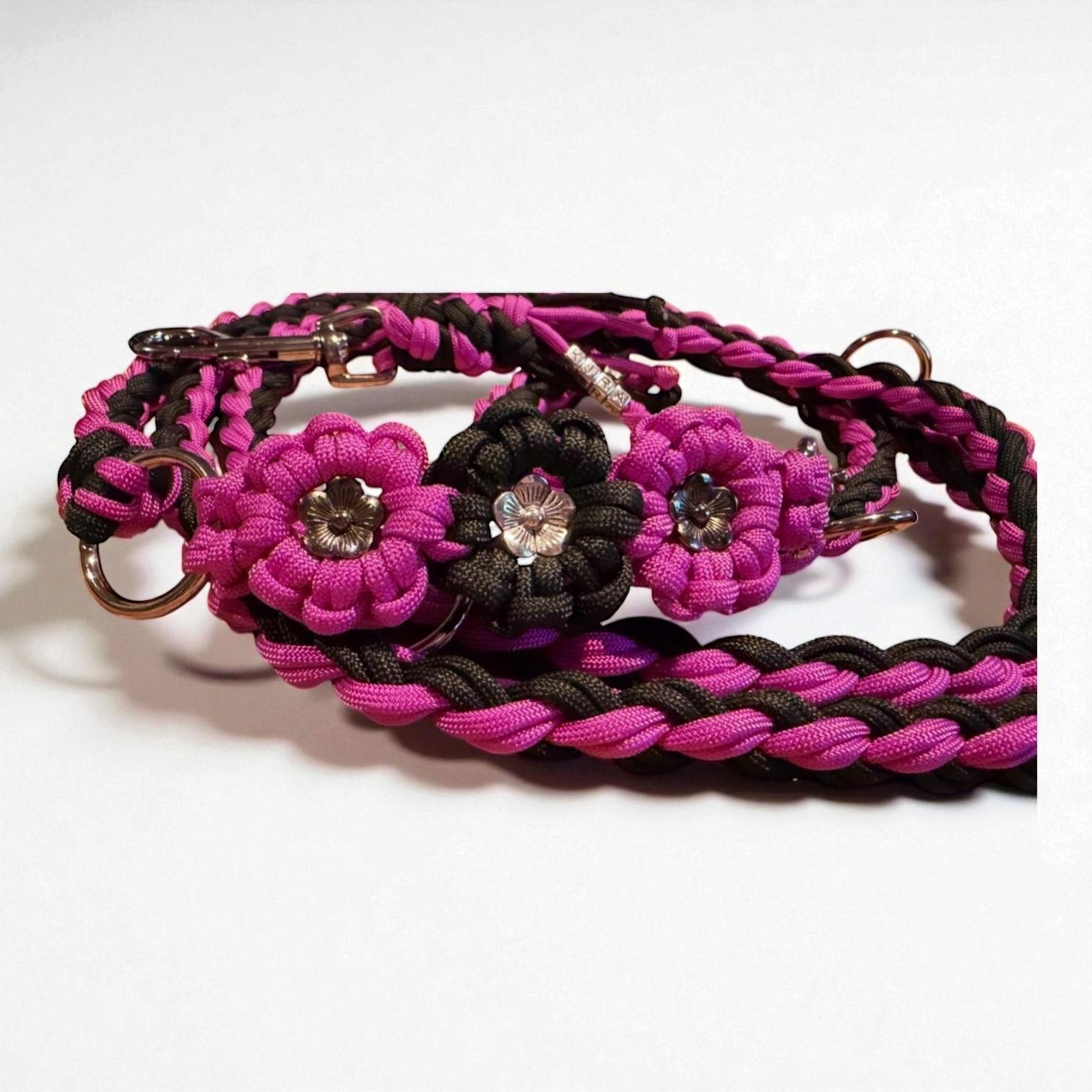 Pink Blossom - handgeknüpfte Leine mit Blüten🌸
